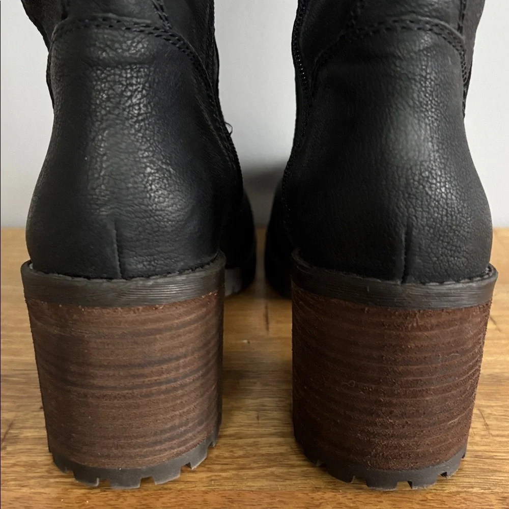 Lucky Brand Narlee Black Leather Faux Fur Over the Knee Chunky Heel Boots sz 10